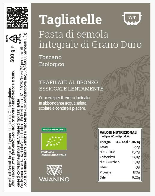 TAGLIATELLE Pasta made from organic Tuscan durum wheat wholemeal semolina