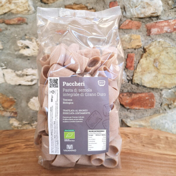 PACCHERI Organic Tuscan durum wheat wholemeal semolina pasta